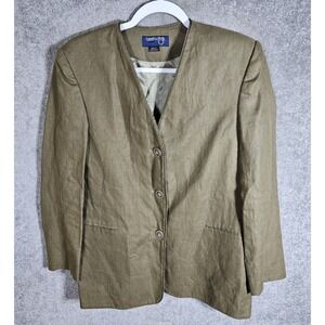 VTG Country Shop Moygashel Linen 3 Button Blazer Womens Small Green Double Vent